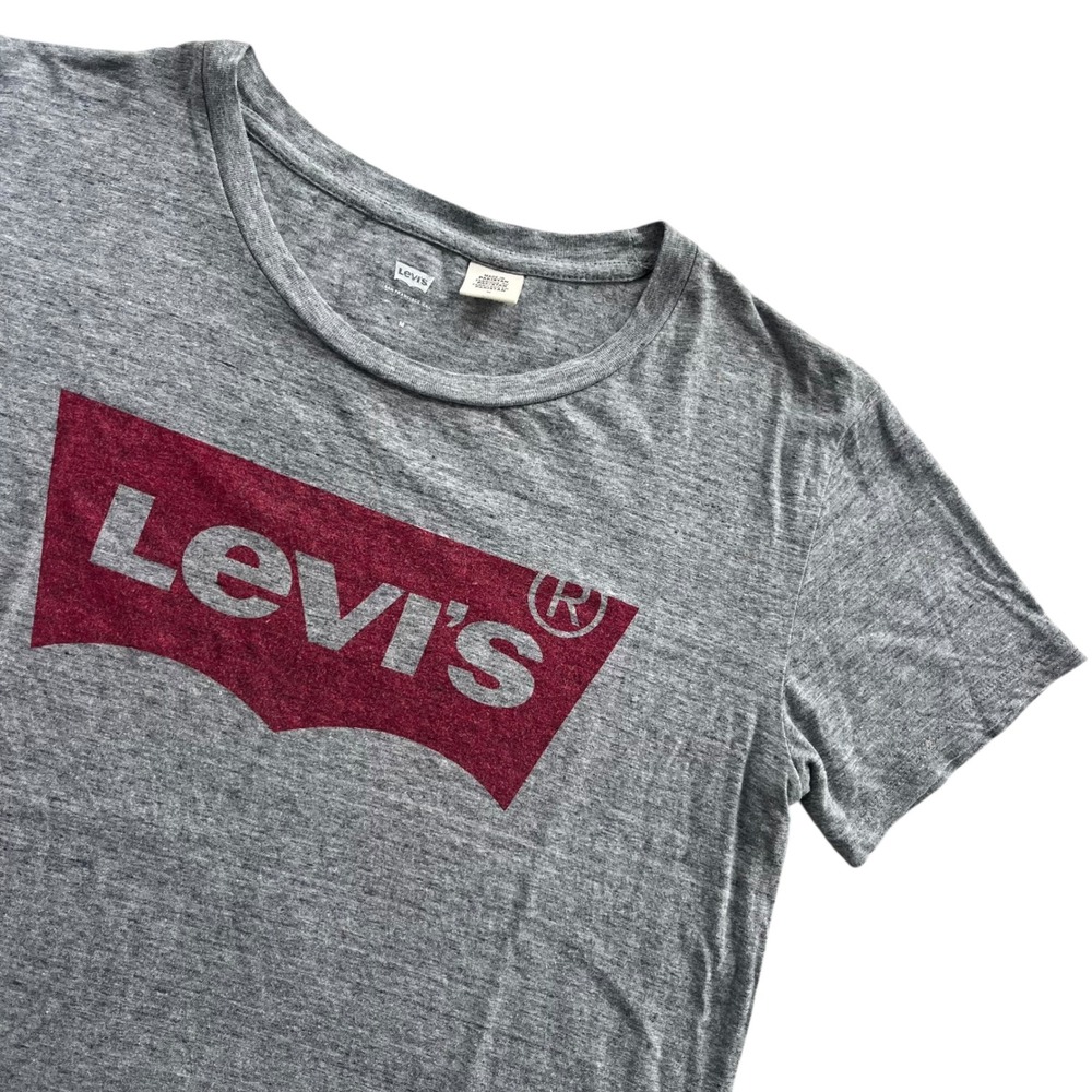 Levi's Women M Heather Gray Red Classic Graphic Logo Cotton Short Sleeve T-Shirt